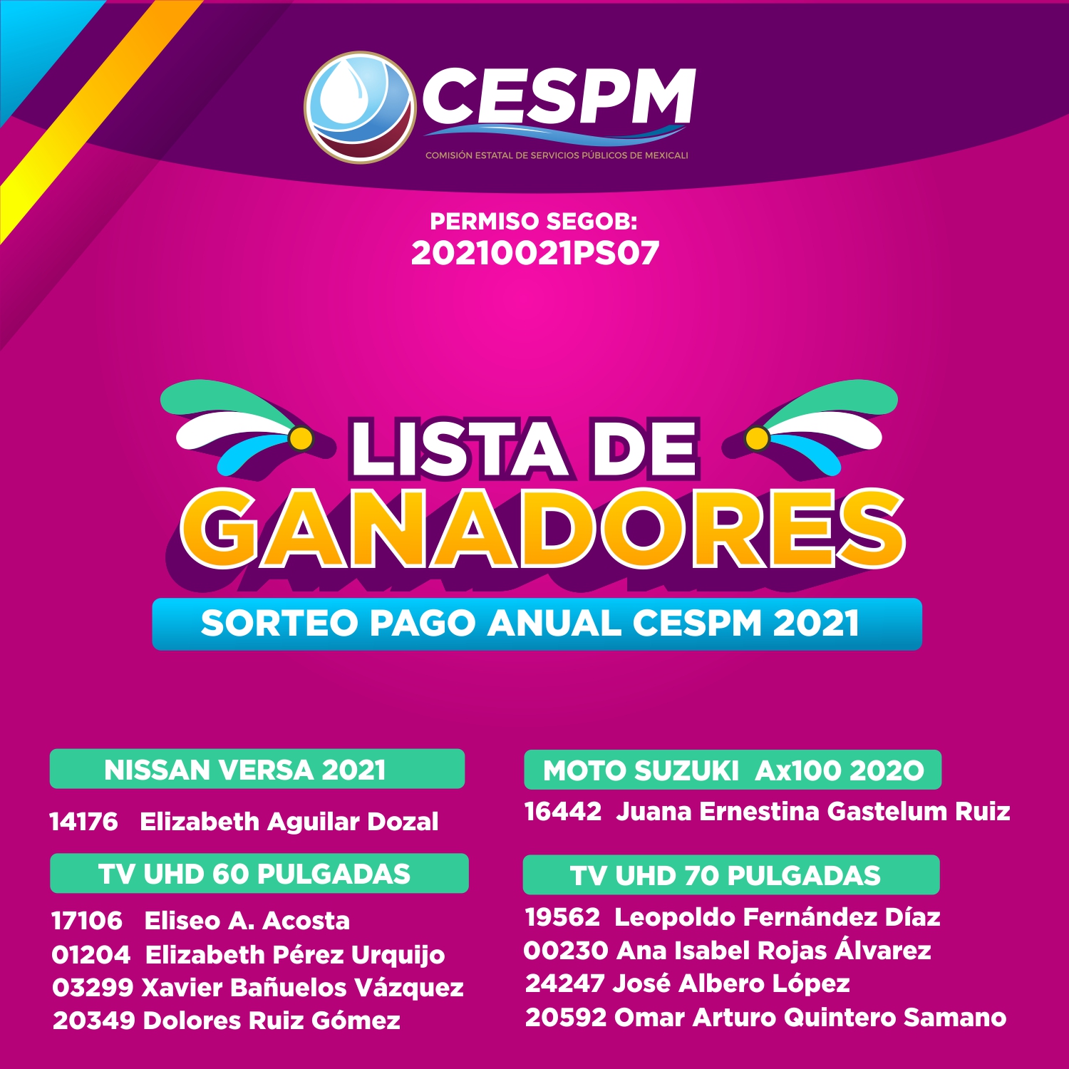 LISTA DE GANADORES SORTEO PAGO ANUAL