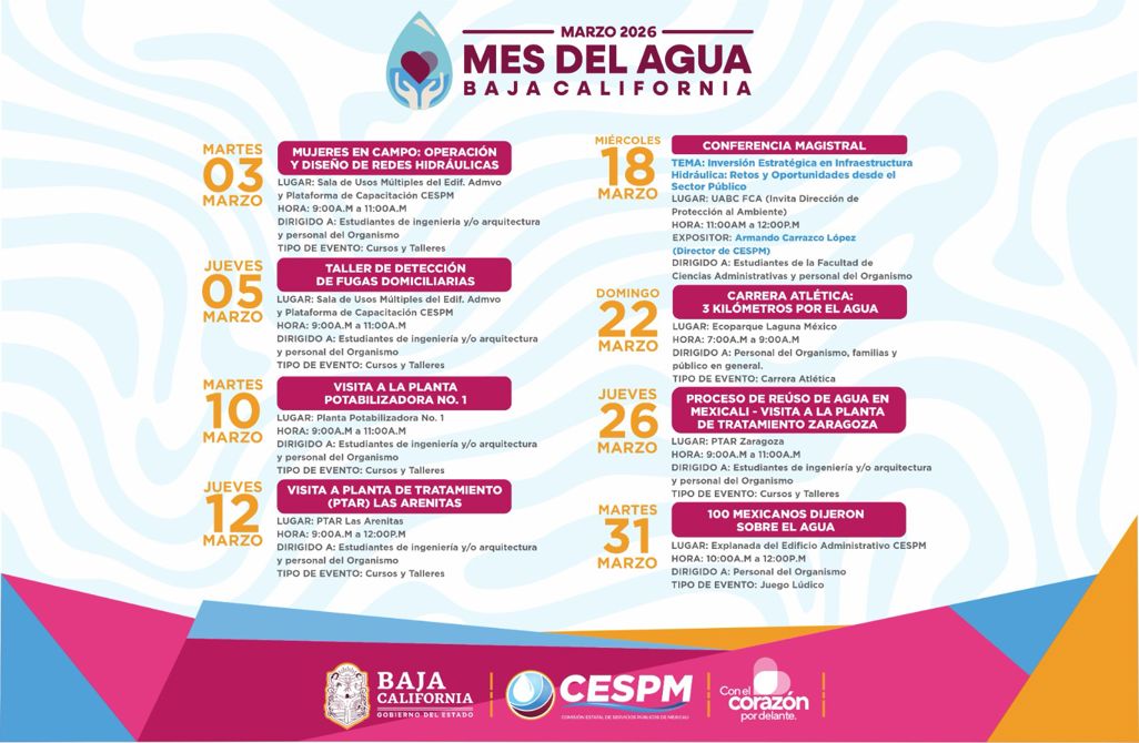 CESPM ANUNCIA PROGRAMA DE ACTIVIDADES POR EL MES DEL AGUA 2026 EN MEXICALI