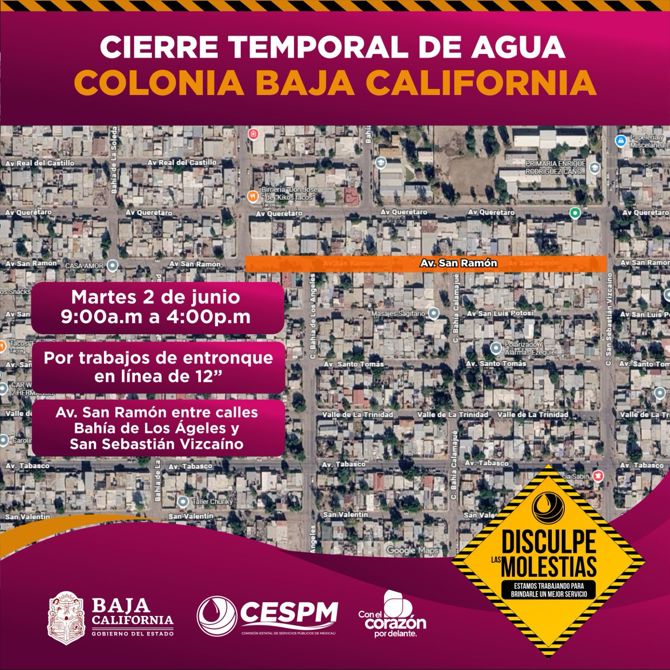 CESPM INFORMA SOBRE CIERRES VIALES Y SUSPENSIÓN TEMPORAL DEL SERVICIO POR OBRAS DE INFRAESTRUCTURA